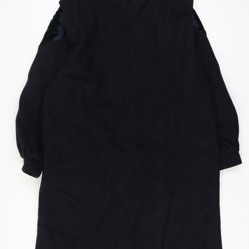 Niccolini Women Size 16-18 Black Long Wool Blend Fur Trim Overcoat Size Unlabelled
