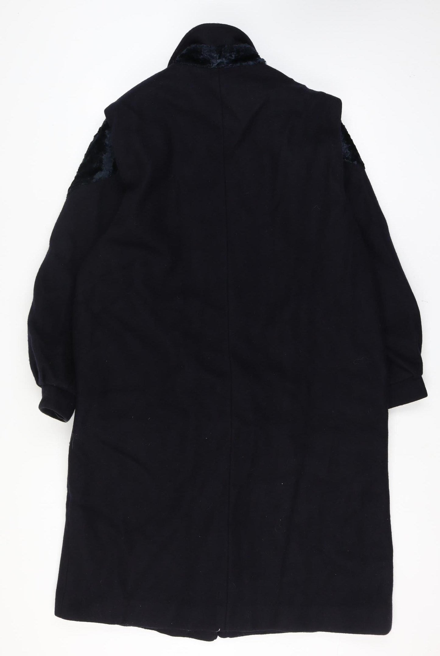 Niccolini Women Size 16-18 Black Long Wool Blend Fur Trim Overcoat Size Unlabelled