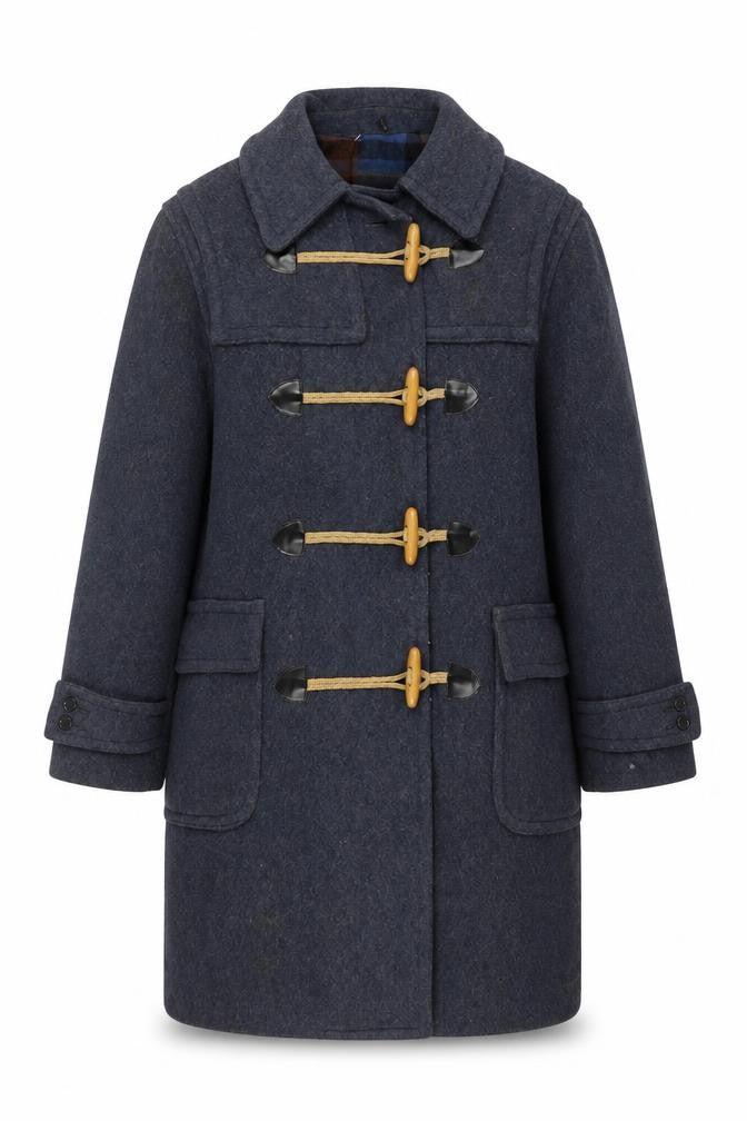 Front view of Convoy Check Size 14Womens Navy Mid-Length Toggle Overcoat