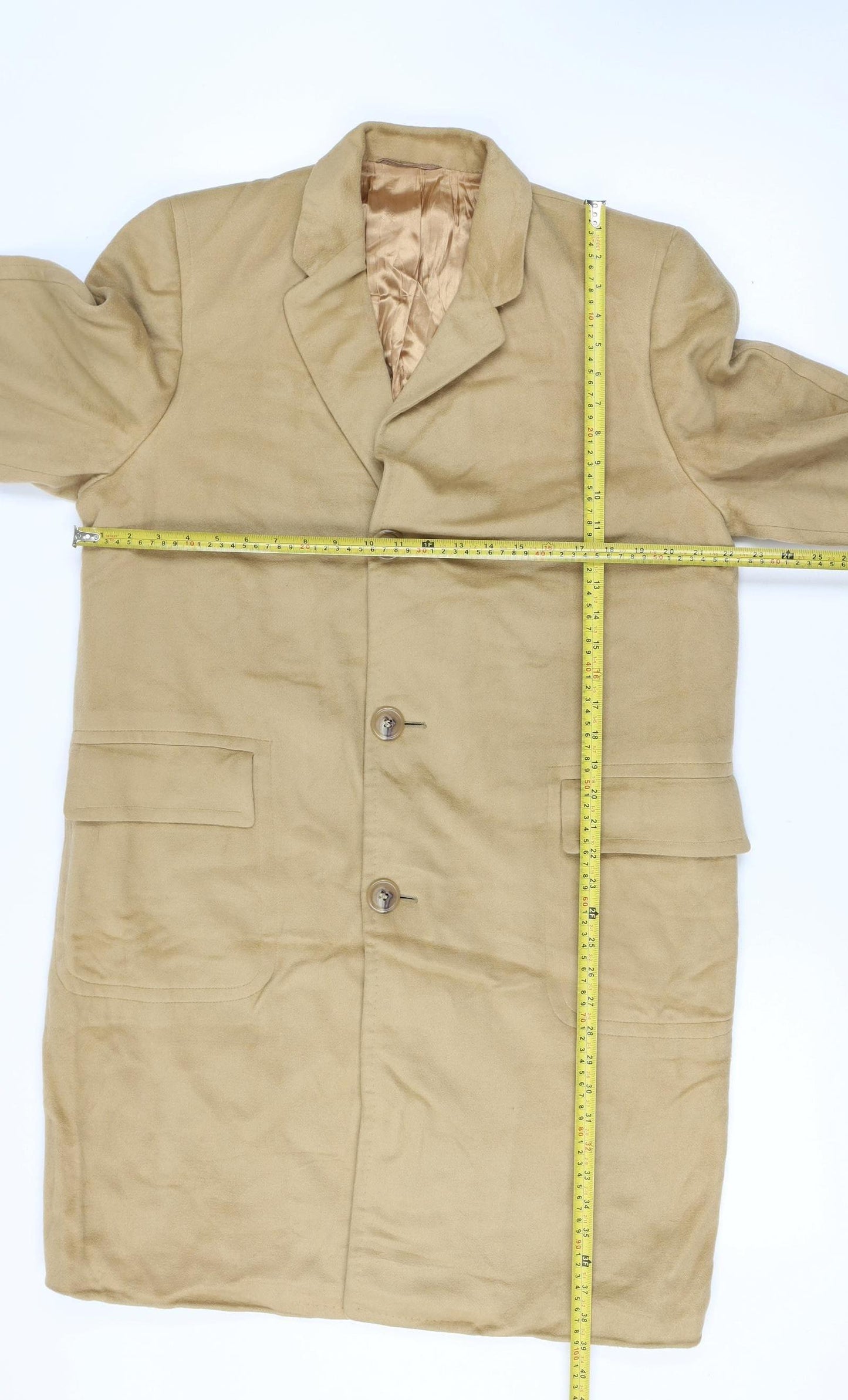 Oriental Cashmere Size L Men’s Beige 100% Cashmere Long Overcoat Lined
