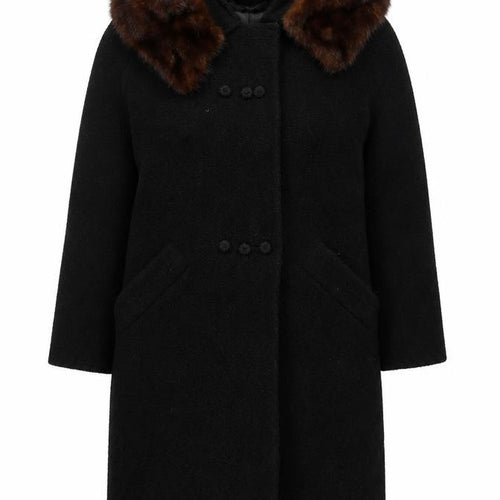Dayton's Women’s Size 12 Black Long Vintage Fur Collar Overcoat