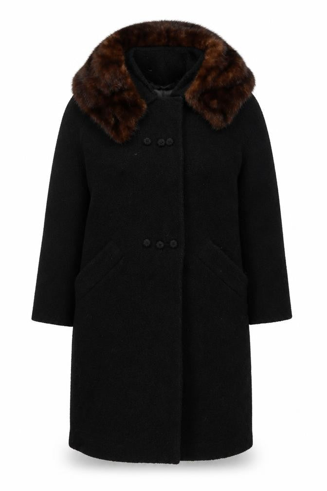Dayton's Women’s Size 12 Black Long Vintage Fur Collar Overcoat