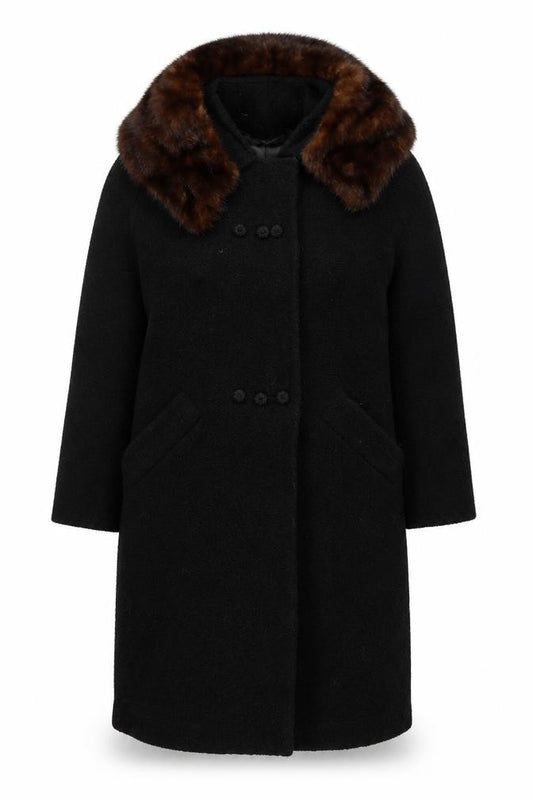 Dayton's Women’s Size 12 Black Long Vintage Fur Collar Overcoat
