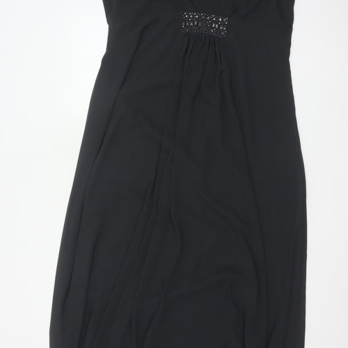 Jacques Vert Women Black UK 20 Maxi A-Line Beaded V-Neck Occasion Dress