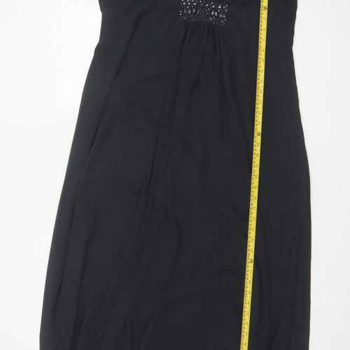Jacques Vert Women Black UK 20 Maxi A-Line Beaded V-Neck Occasion Dress