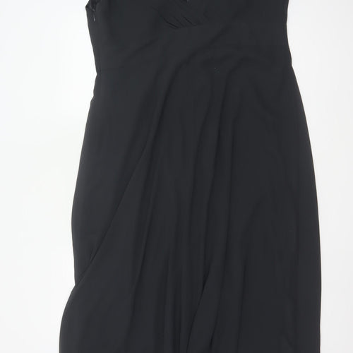 Jacques Vert Women Black UK 20 Maxi A-Line Beaded V-Neck Occasion Dress