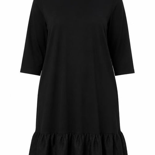 Saint + Sofia Women Black UK 18 Shift Dress Ruffle Hem 3/4 Sleeve