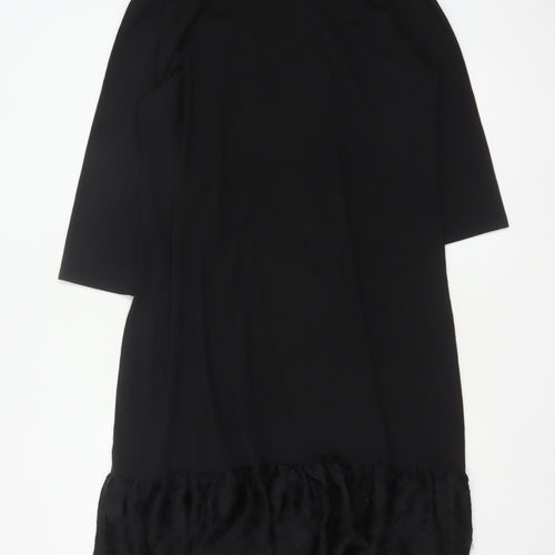 Saint + Sofia Women Black UK 18 Shift Dress Ruffle Hem 3/4 Sleeve