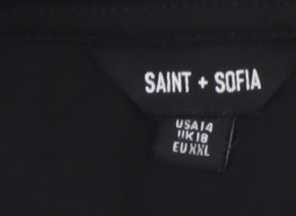 Saint + Sofia Women Black UK 18 Shift Dress Ruffle Hem 3/4 Sleeve