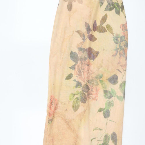 Mars The Label Women Beige Floral UK 4 Strapless Maxi Bodycon Dress