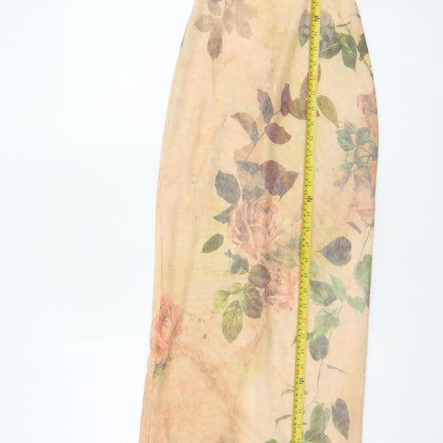 Mars The Label Women Beige Floral UK 4 Strapless Maxi Bodycon Dress