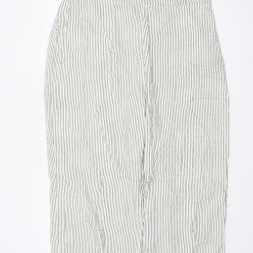 Next Women White Stripe Linen Blend Strapless Wide Leg Jumpsuit UK 22