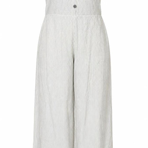 Next Women White Stripe Linen Blend Strapless Wide Leg Jumpsuit UK 22