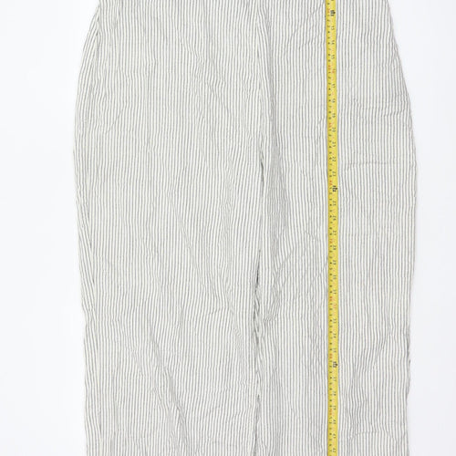 Next Women White Stripe Linen Blend Strapless Wide Leg Jumpsuit UK 22