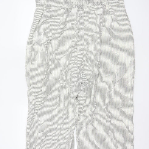 Next Women White Stripe Linen Blend Strapless Wide Leg Jumpsuit UK 22