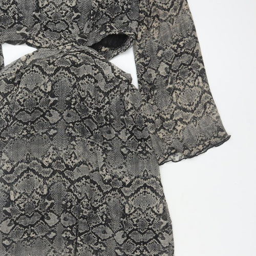 Zara Women Grey Snake Print Cut Out Maxi Dress XS Bell Sleeve