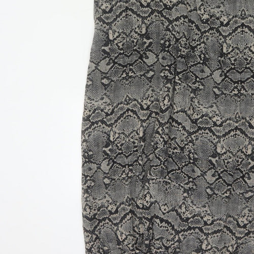 Zara Women Grey Snake Print Cut Out Maxi Dress XS Bell Sleeve