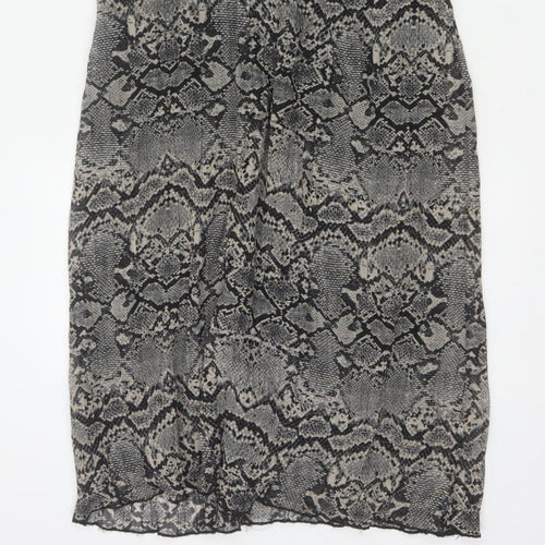 Zara Women Grey Snake Print Cut Out Maxi Dress XS Bell Sleeve