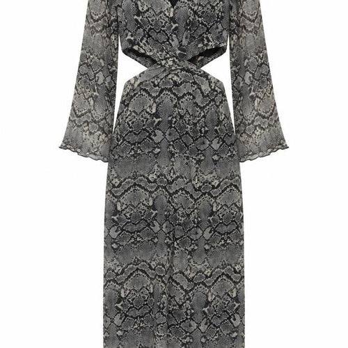 Zara Women Grey Snake Print Cut Out Maxi Dress XS Bell Sleeve