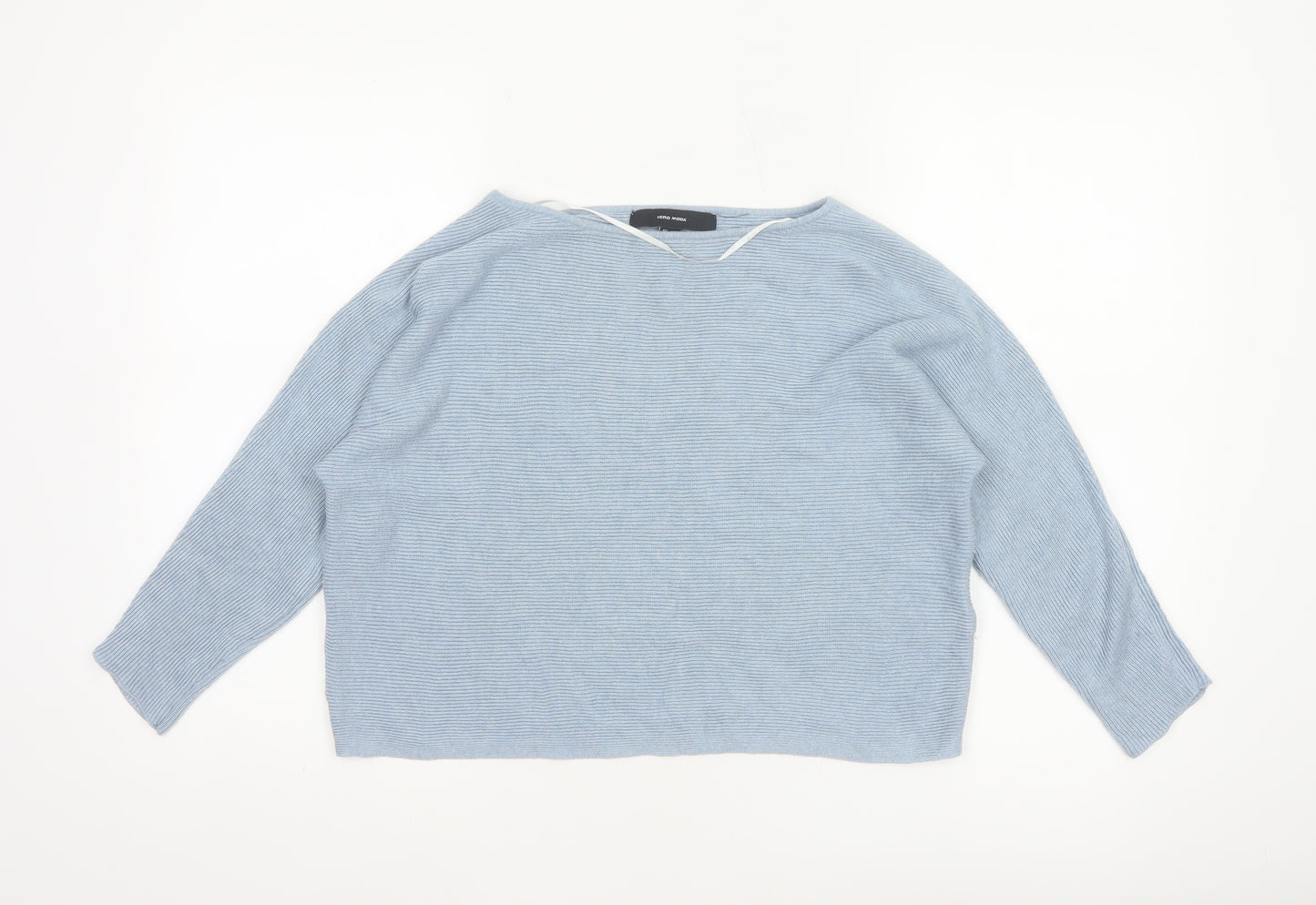 Vero Moda Women Blue S Boat Neck 3/4 Sleeve Fine Knit Pullover Jumper