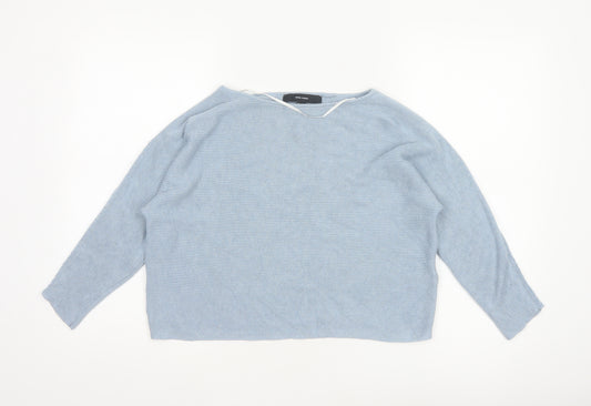 Vero Moda Women Blue S Boat Neck 3/4 Sleeve Fine Knit Pullover Jumper