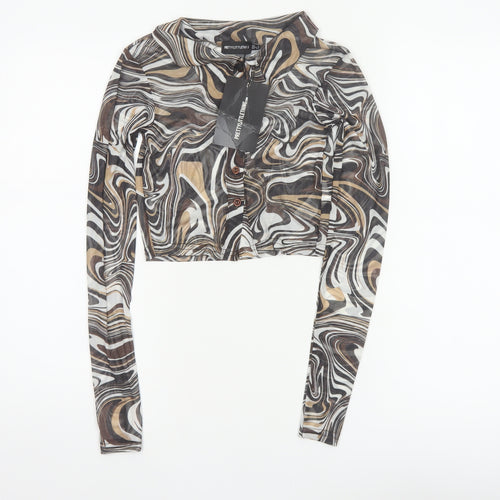 PrettyLittleThing Women Multicoloured UK 6 Cropped Mesh Button-Up Top