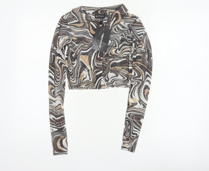 PrettyLittleThing Women Multicoloured UK 6 Cropped Mesh Button-Up Top