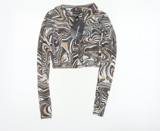 PrettyLittleThing Women Multicoloured UK 6 Cropped Mesh Button-Up Top