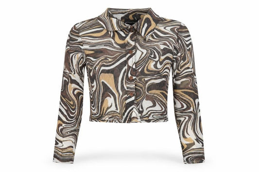 Front view of PRETTYLITTLETHING Women Multicoloured UK 6 Cropped Mesh Button-Up Top