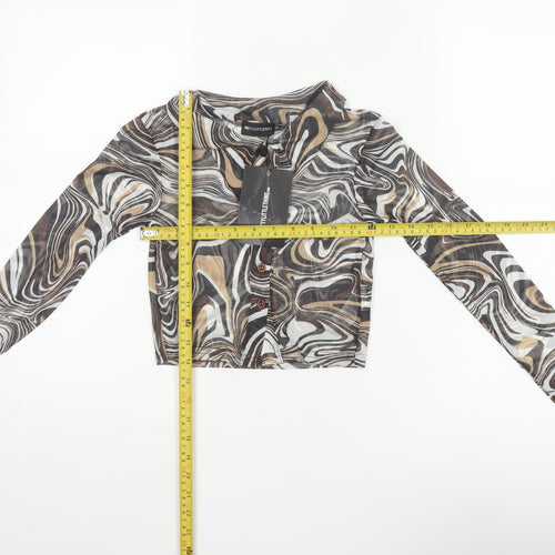 PrettyLittleThing Women Multicoloured UK 6 Cropped Mesh Button-Up Top