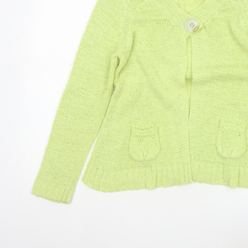 Canda Women Yellow Knit Button Cardigan Size S Collared Pockets