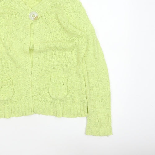 Canda Women Yellow Knit Button Cardigan Size S Collared Pockets