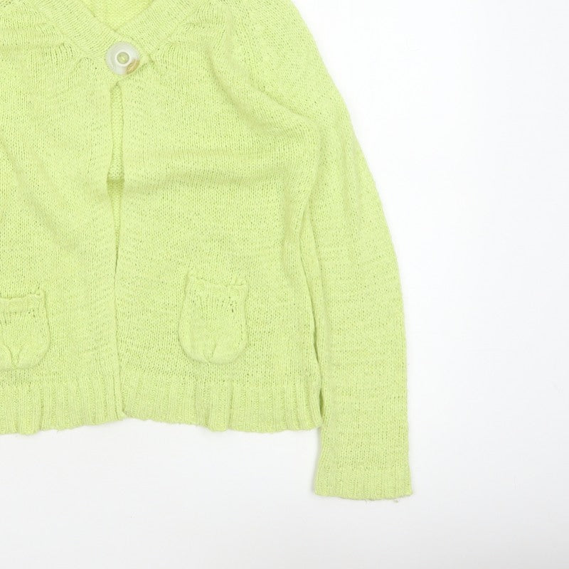 Canda Women Yellow Knit Button Cardigan Size S Collared Pockets