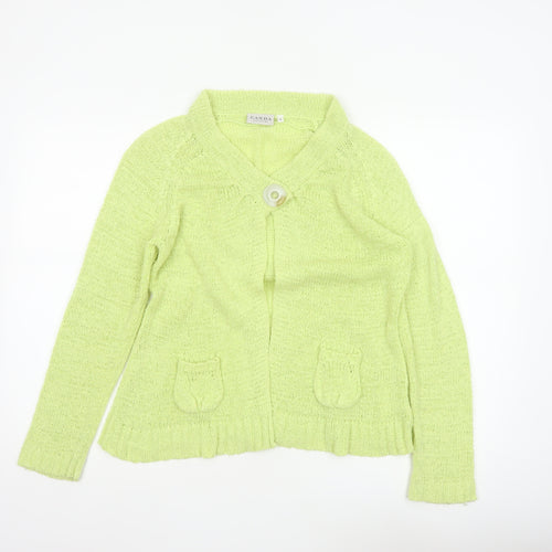 Canda Women Yellow Knit Button Cardigan Size S Collared Pockets