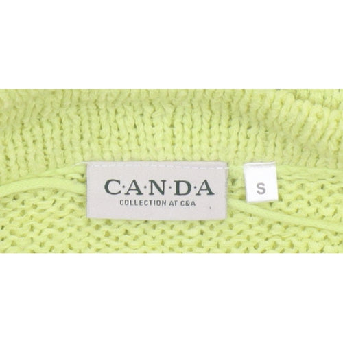 Canda Women Yellow Knit Button Cardigan Size S Collared Pockets