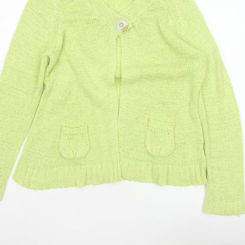 Canda Women Yellow Knit Button Cardigan Size S Collared Pockets