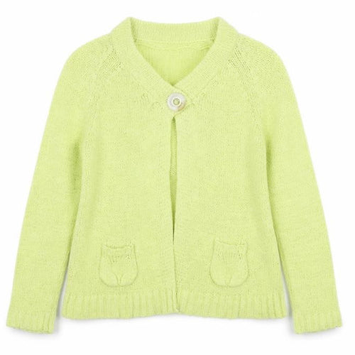 Canda Women Yellow Knit Button Cardigan Size S Collared Pockets
