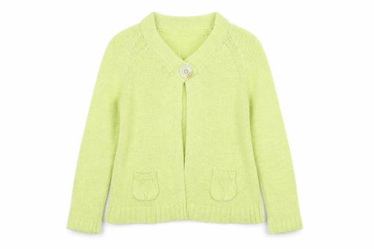 Canda Women Yellow Knit Button Cardigan Size S Collared Pockets