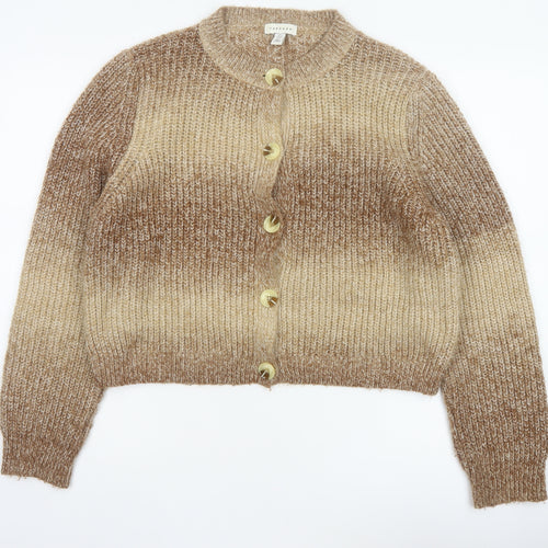 Topshop Women Beige Chunky Knit Button Cardigan Size L