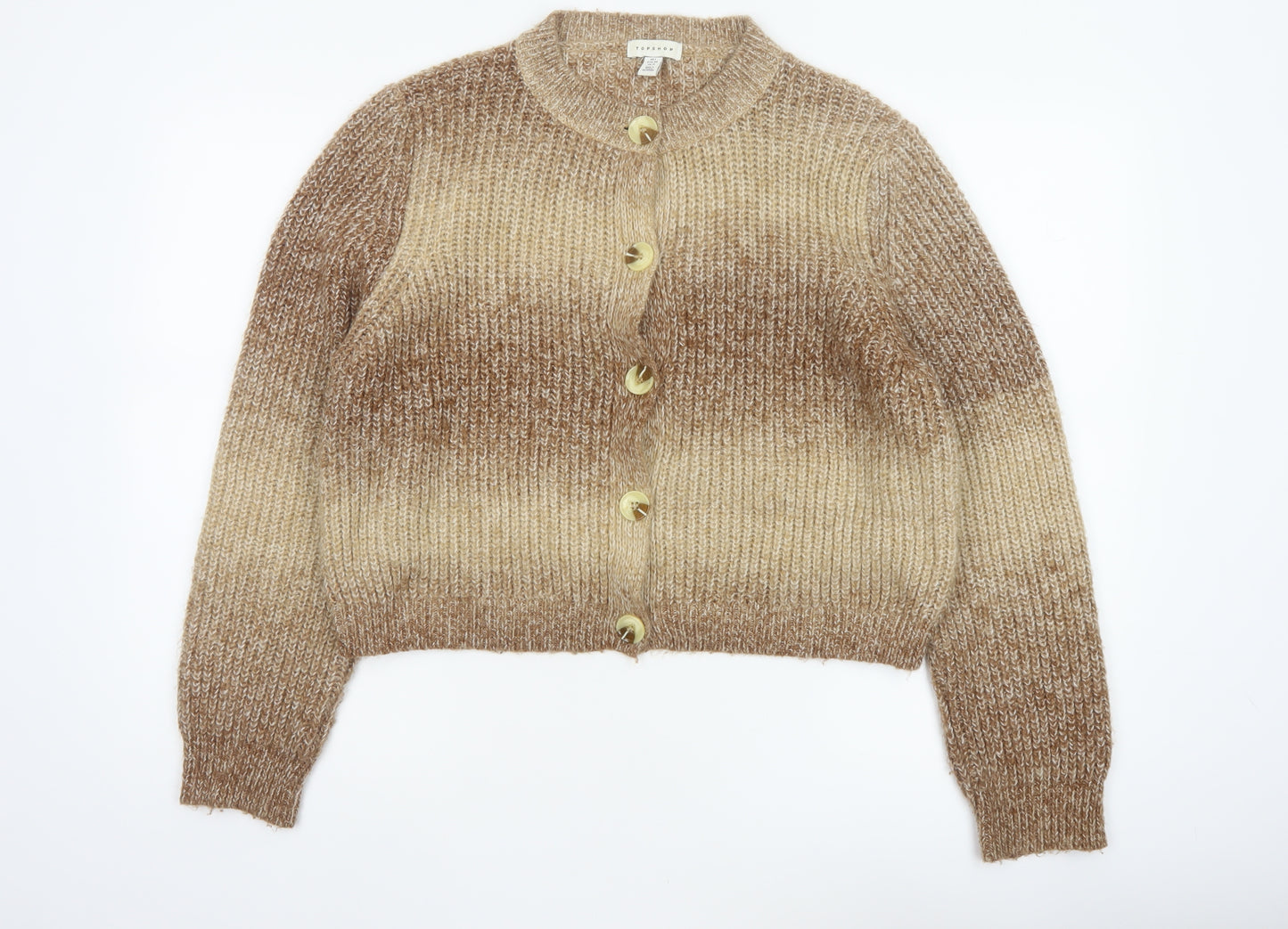 Topshop Women Beige Chunky Knit Button Cardigan Size L