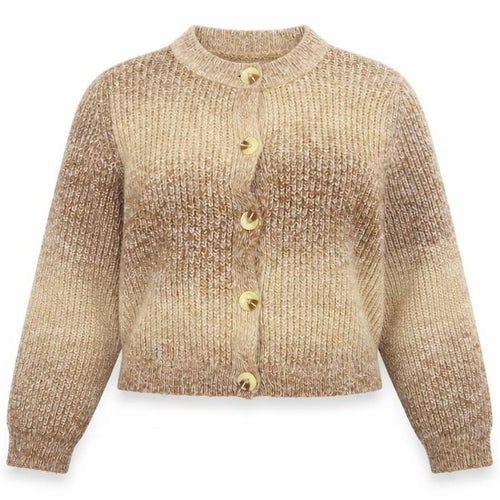 Topshop Women Beige Chunky Knit Button Cardigan Size L