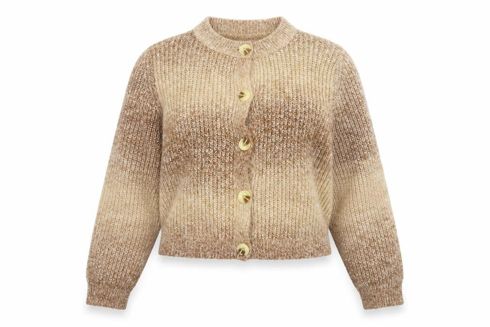 Topshop Women Beige Chunky Knit Button Cardigan Size L