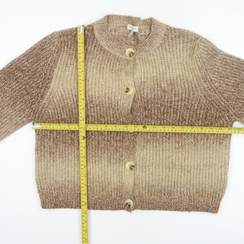 Topshop Women Beige Chunky Knit Button Cardigan Size L