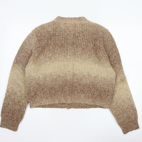 Topshop Women Beige Chunky Knit Button Cardigan Size L