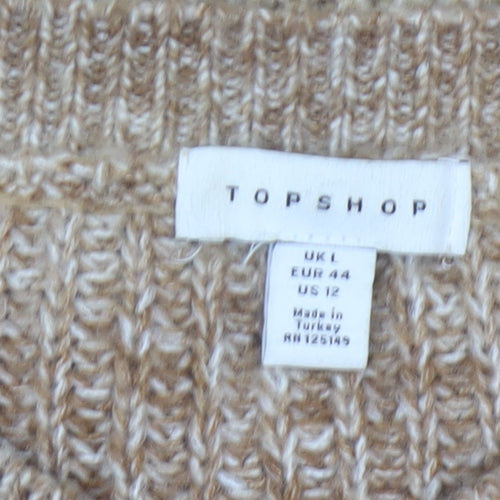 Topshop Women Beige Chunky Knit Button Cardigan Size L