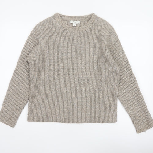 Marks and Spencer Women Beige S Chunky Knit Crew Neck Jumper