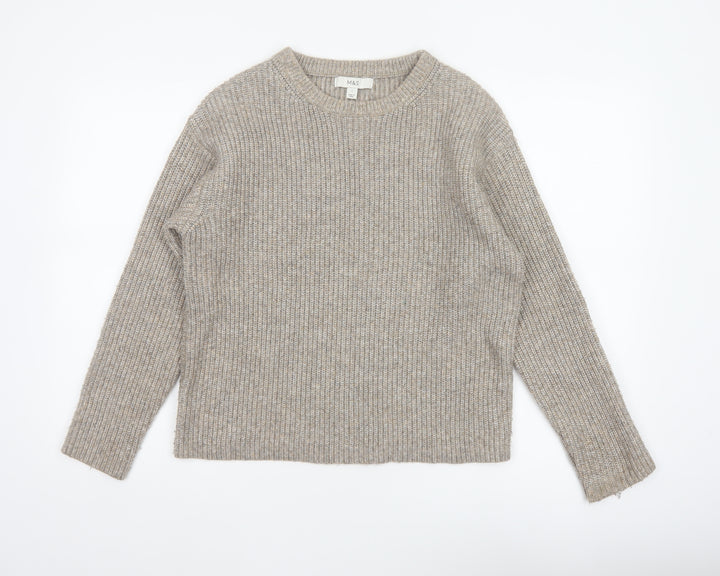 Marks and Spencer Women Beige S Chunky Knit Crew Neck Jumper