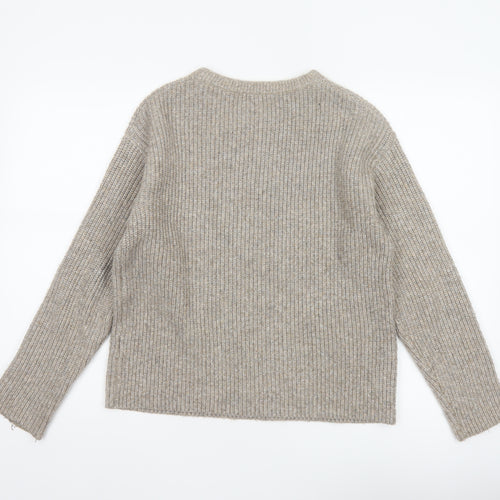 Marks and Spencer Women Beige S Chunky Knit Crew Neck Jumper