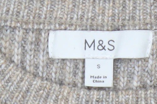 Marks and Spencer Women Beige S Chunky Knit Crew Neck Jumper