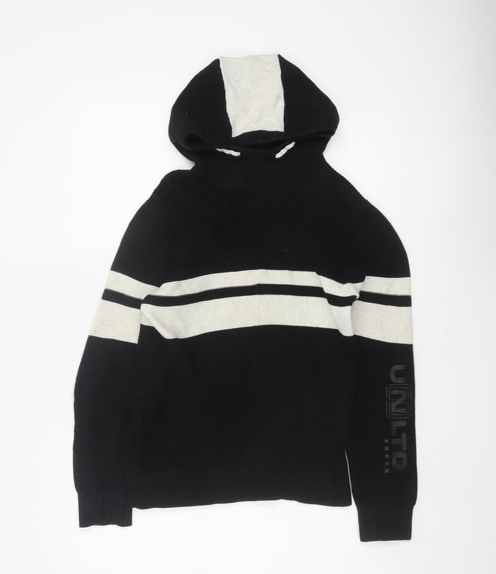 Next Boys Black White Hooded Pullover Jumper 11 Years 146cm Cotton